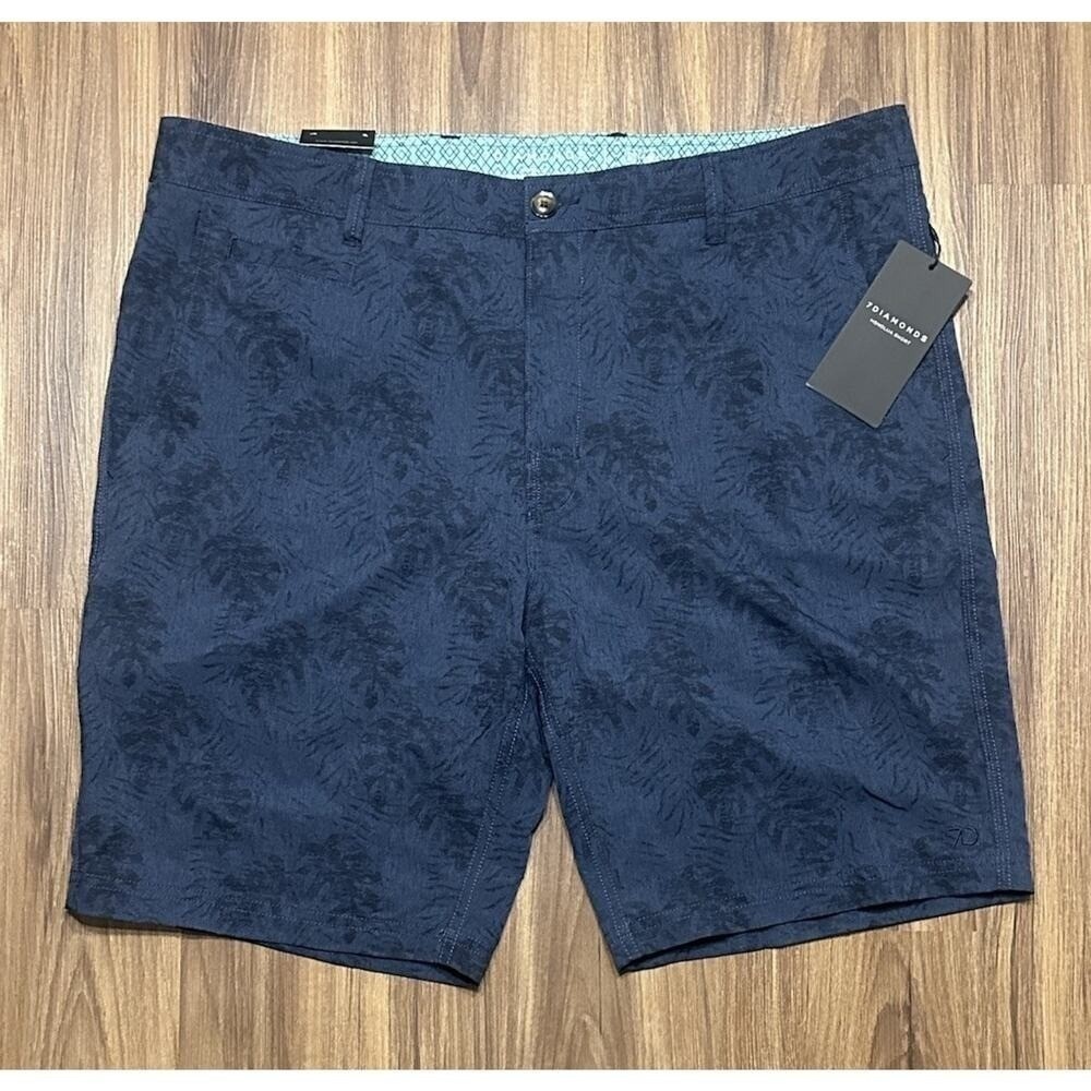 7 Diamonds 7D Honolua Performance Hybrid Shorts Blue Palms Men's Sz 38